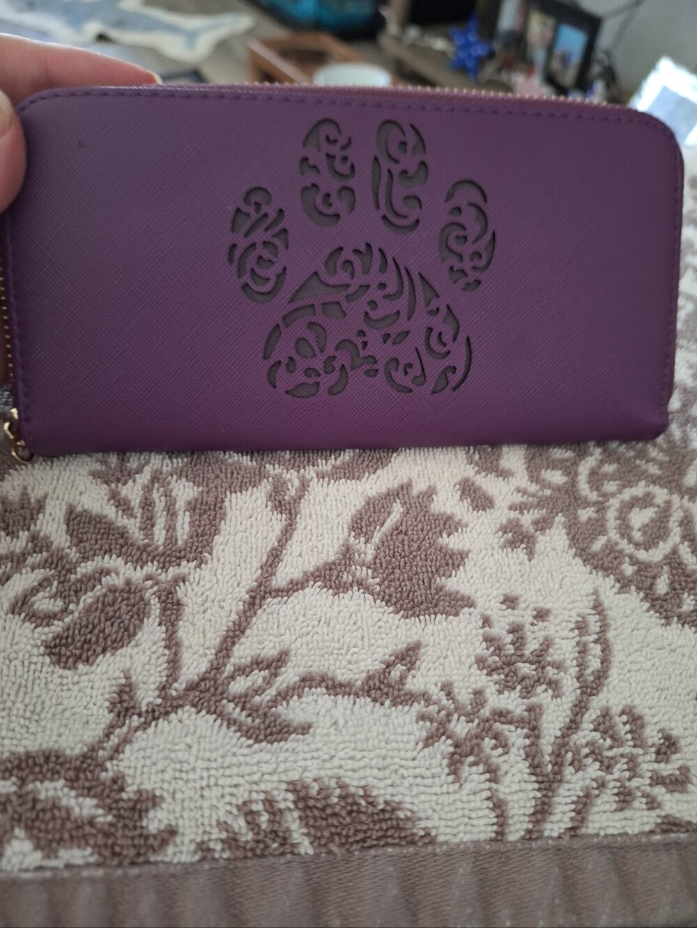 Purple Women's Zip-Around Wallet - Stylish Floral Cutout